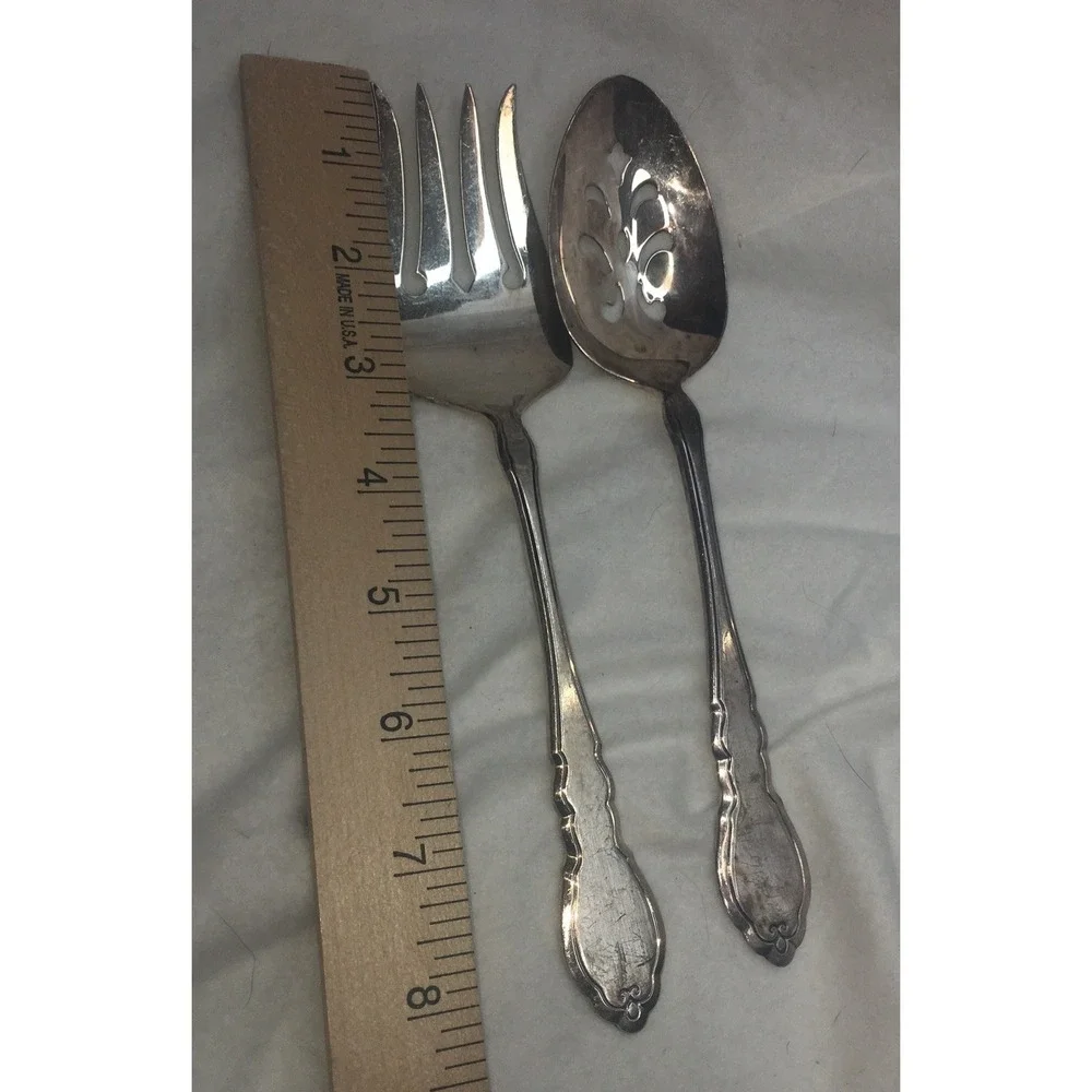 1881 ROGERS VINTAGE 1978 ALOUETTE PATTERN SILVERPLATE MEAT FORK & Slotted SPOON